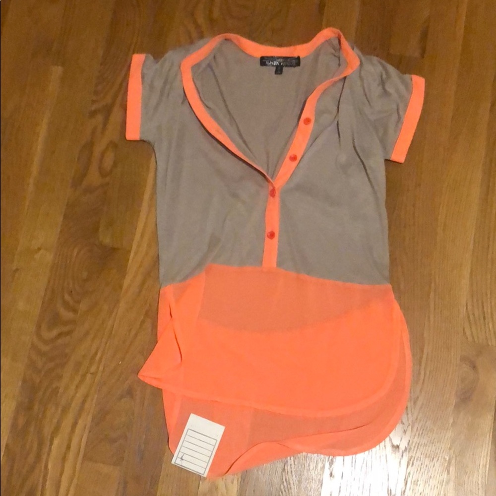 Tan and orange mixed material shirt